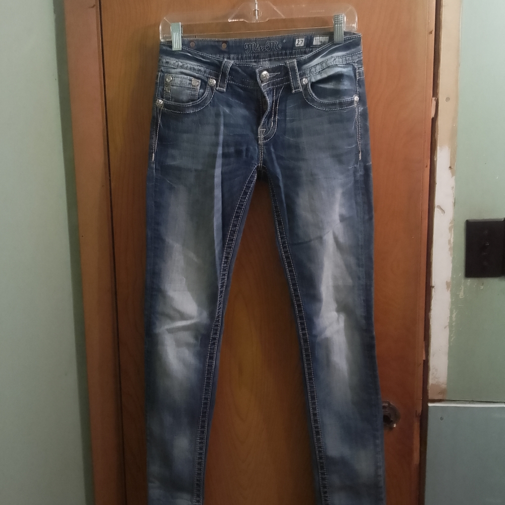 Trendy Blue Miss Me‎ Signature Rise Skinny Jeans for Women Size 27/31" Inseam